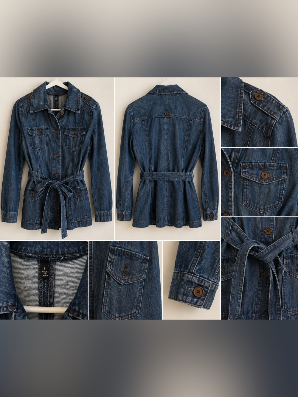 Denim belted jacket mid length
